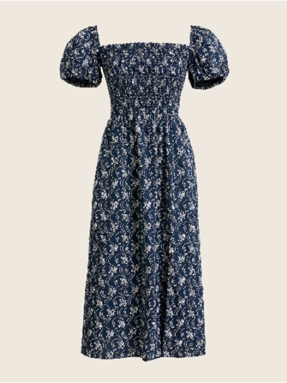 J.Crew Navy Smocked Puff-Sleeve Midi Dress